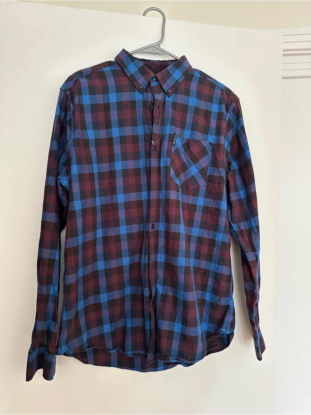 Ben Sherman Blue and Maroon Plaid Button-Down Shirt